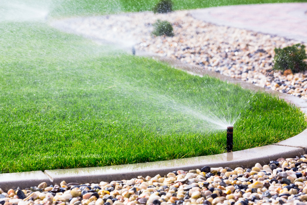 Automatic sprinklers in the backyard