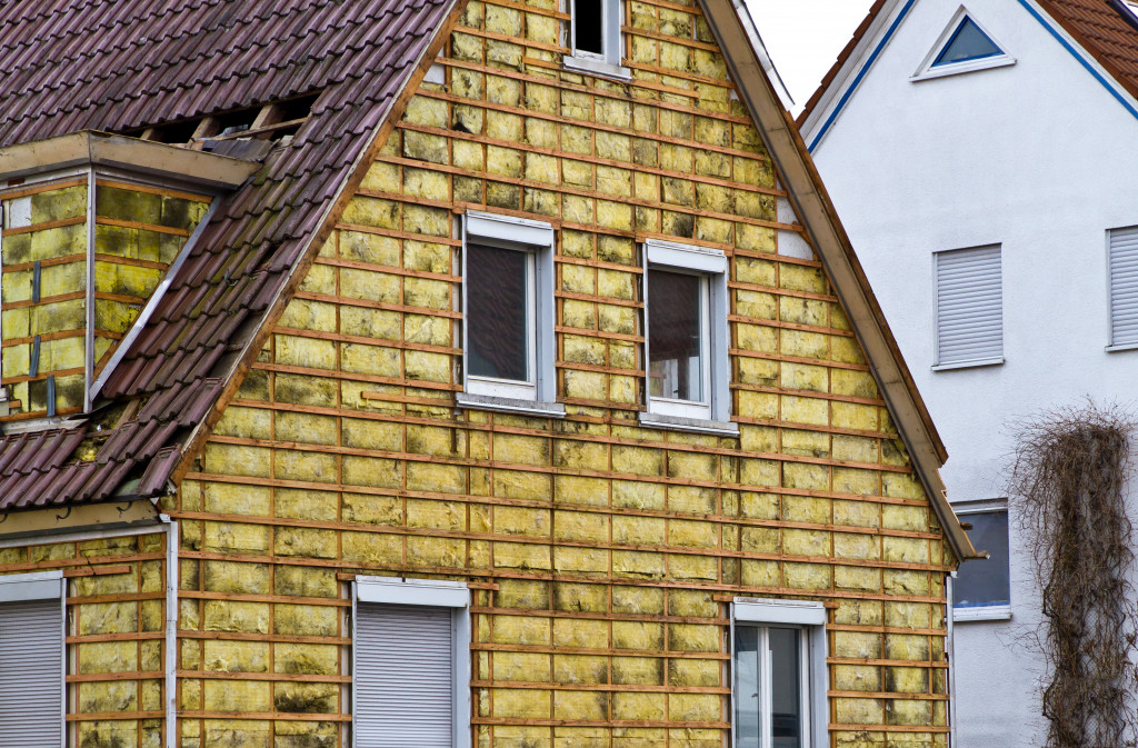 A home's insulation exposed