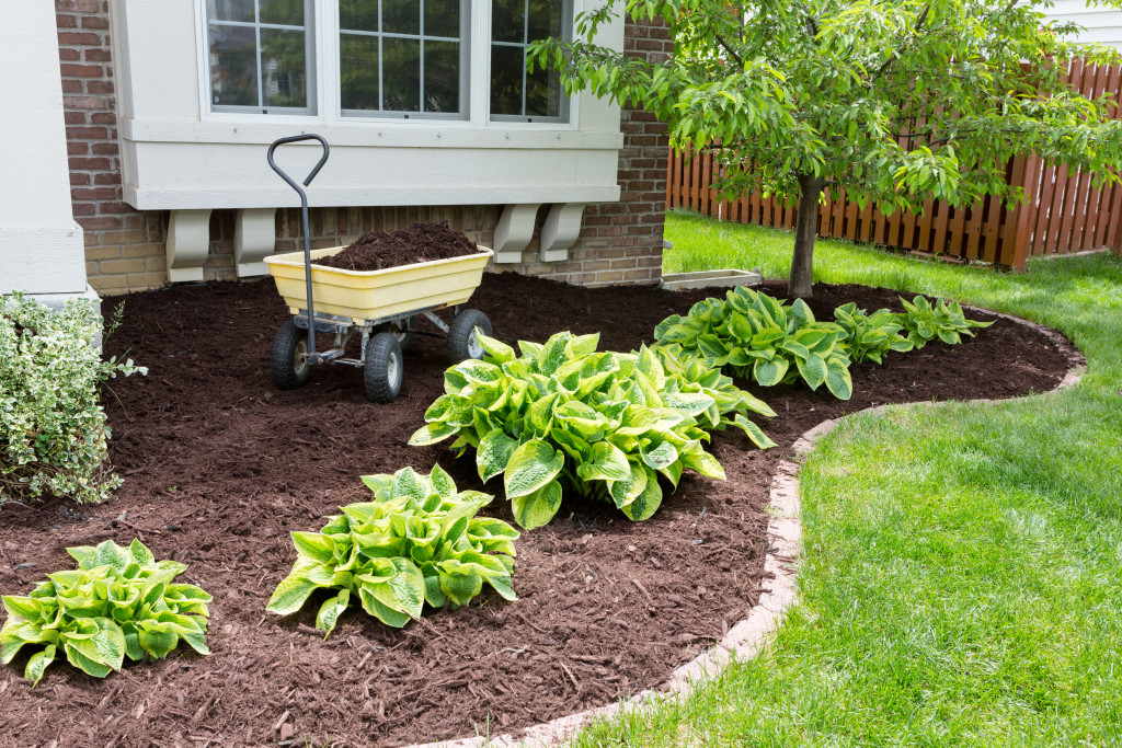 Mulch on flowerbeds